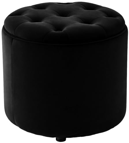 CLP Sitzhocker rund mit Stauraum Pantin, Fußhocker gepolstert mit Samtbezug, Hocker im Chesterfield Design für Wohnzimmer und Schlafzimmer Farbe schwarz