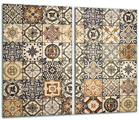 TMK ArtDeko Herdabdeckplatte 2 Teilig 2x30x52 cm - Spritzschutz Herdabdeckung – Herdschutz aus Sicherheitsglas – Robust, Hygienisch & Rutschfest– Schutz für Induktion, Ceran, Gas & Elektro