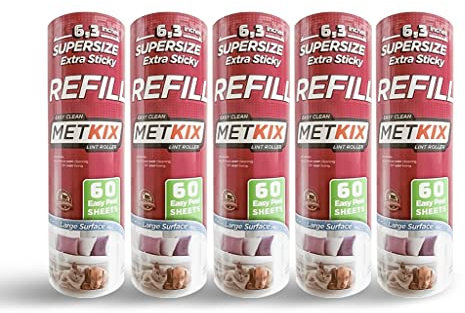 Metkix Refill for Metkix Supersize 6.3 inches Lint Roller 5 Packs Total 300 Sheets