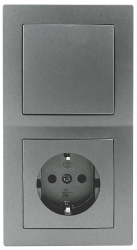 MC POWER - FLAIR - Wand Steckdosen und Schalter Set | Tür 2-fach | 3-teilig | Schutzkontaktsteckdose Schalter mit Rahmen dunkelgrau anthrazit, matt