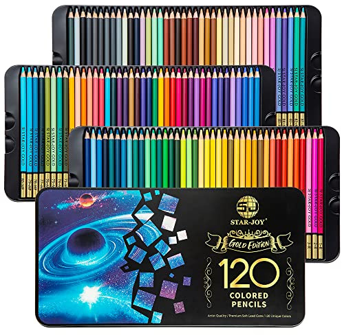 SJ STAR-JOY Gold Edition 120 Colored Pencils for Adult Coloring, Premier Color Pencils for Layering Shading Blending, Holiday Gifts for Artist Drawing, Oil Based Colored Pencils