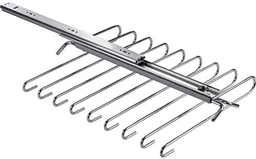 Gedotec Hosenauszug Kleiderschrank Kleiderbügel-Hosenhalter ausziehbar für 9 Hosen | Hosenbügel Stahl verchromt poliert | Schrankauszug ausziehbar | 1 Stück - Auszug verchromt poliert - Hosen Hänger