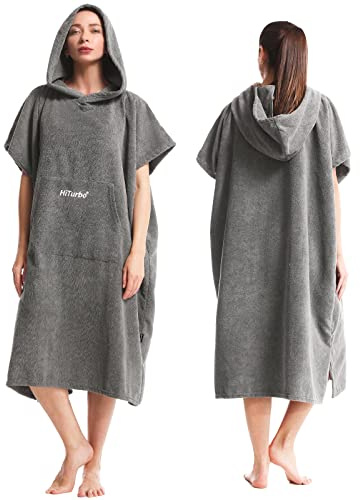 Hiturbo Surf Handtuch Poncho Umziehhilfe - Bath Towel for Herren und Damen,Changing Robe badeponcho Umkleidehilfe Surfen Strand Grau