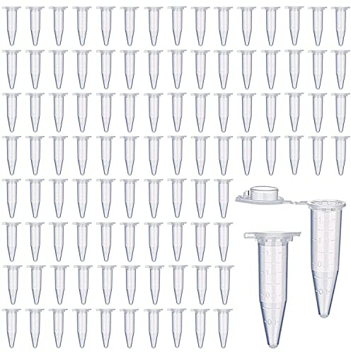 XPOOP 100 Pièces Tubes à Centrifuger de 1,5 ML, Micro Tube à Centrifuger en Plastique, Micro Tubes à Essai Flacon, Plastique Tube à Essai Centrifuge, Conique Microtube, Adapté à Laboratoires