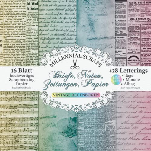 Briefe, Noten, Zeitungen, Papier VINTAGE REGENBOGEN: Scrapbooking Decoupage Papier & Junk Journal Zubehör I Zum Ausschneiden I Mit Letterings I Karten Basteln DIY Geschenk I Tagebuch Deko