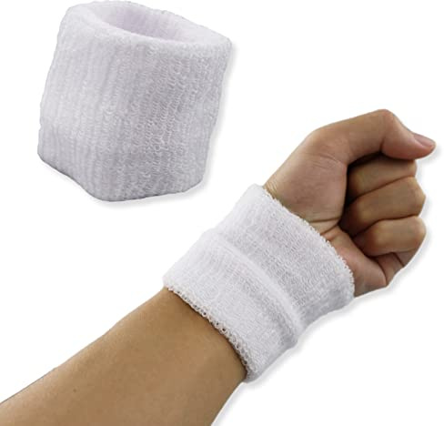 SZXMDKH 2Pack White Sweatbands Sports Wristband Cotton Sweat Band for Men and Women, Good for Tennis, Basketball, Running, Gym, Working Out Old School