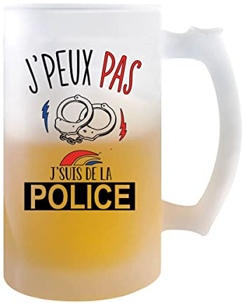 Planetee Chope de bière Police j'peux pas | Verre à bière pinte Cadeau humour alcool original | Imprimé en France