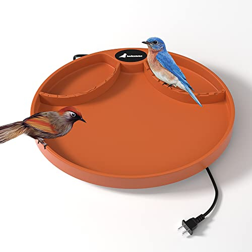 hodzumrac Beheizte Vogeltränke, 75 W, thermostatisch gesteuerte Vogeltränke mit 2 Futterträngen, beheizter Vogelfutterspender für Winter, Outdoor, Rasen und Gartendekoration, mit Montagematerial