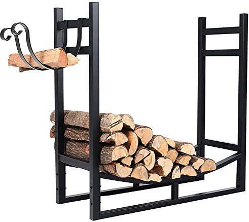 Portalegna Supporto Scaffale in Metallo Porta Legna con Ripiano Superiore Removibile da Interno Esterno Legnaia Casa Giardino per Camino Caminetto Stufa Design Moderno