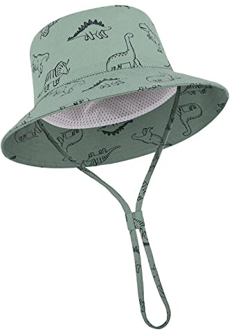 TOMEEK Solhatt för Bebis Bob-hatt för Pojkar Flickor Barn Sommar Hatt UPF 50+ Vikbar Strandmössa med Justerbar Hakrem och Bred Bry, Färg: grön, 1-2 ans
