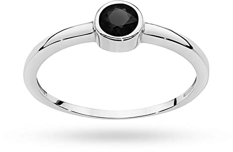 Weißgold Klassischer Damenring aus Gold mit 0,30 Karat Schwarzer Diamant, 14 Karat Gold (585) | Goldring mit Box | Goldring für Damen (Schwarzer Diamant, 49 (15.5))