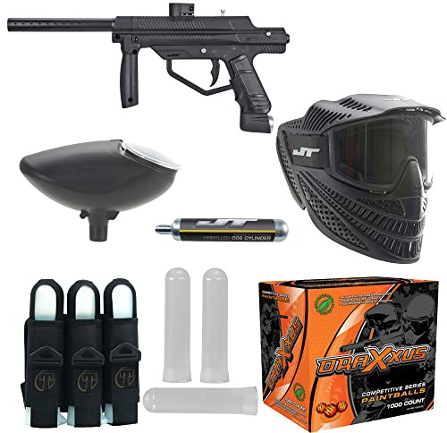 Tippmann JT Stealth Paintball Marker Go PAK w/1K Paintballs, Mask, Loader, Harness, 3 Pods, Pre-Filled CO2 + Adapter
