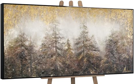 YS-Art Abstrakt Acrylbild auf Leinwand morgens im Wald gold braun