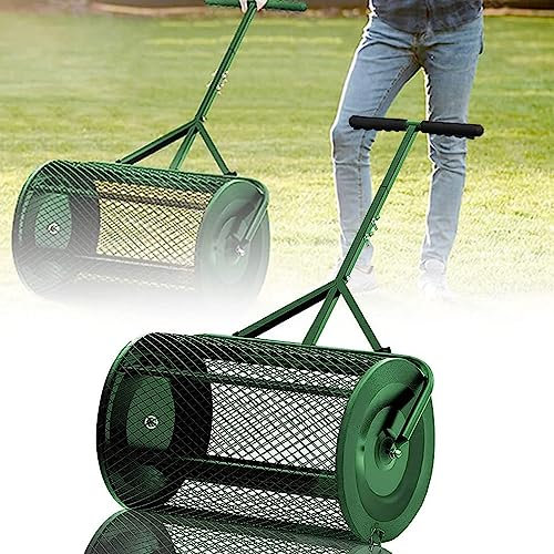 Oiyekntd Kompostverteiler Torf Moos -Spreizer, Leichter Metallnetzmistverteiler mit einstellbarem T -förmigen Griff zum Pflanzen, Rasenflächen und Garten,Green