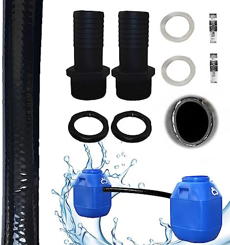 Kit de Raccordement pour Tonneau de Pluie, Tuyau de Raccordement du Recuperateur Eau de Pluie, avec Tuyau de Raccordement de 50/100 cm et 2 Tuyaux de 25 mm avec Contre-écrou (50 cm)