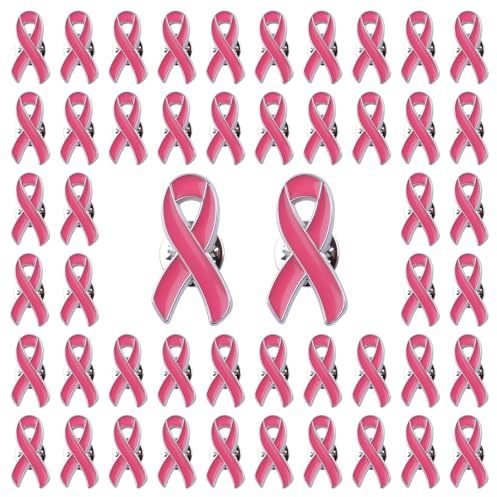 WANDIC Octobre Rose 50 épingles à Ruban de Couleur Rose Broche Ruban en Alliage argenté pour la Sensibilisation à la maladie et aux Troubles pour Les événements caritatifs