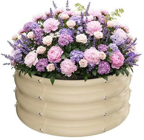 ZXZYHFTY Raised Garden Bed, 0.6 mm Galvanized Steel Round Planter Box with Open Bottom, White, 2 x 2 x 1 FT, 1 Pack