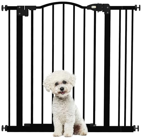 PawHut Pressure Fit Dog Stair Gate No Drilling Safety Gate Auto Close for Doorways, Hallways, 74-87cm Adjustable, 78cm Tall, Black