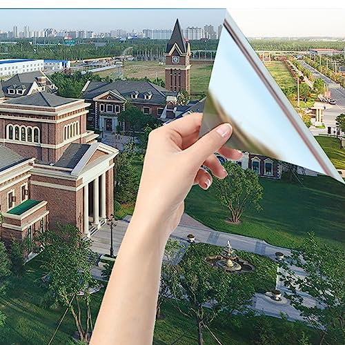 Spiegelfolie Fenster Sichtschutz Fensterfolie Sonnenschutz Hitzeschutz Sonnenschutzfolie UV Schutzfolie Fenster Selbsthaftend, 99% UV-Schutz Sonnenschutzfolie, Silber (Color : Silver, Size : 130x400