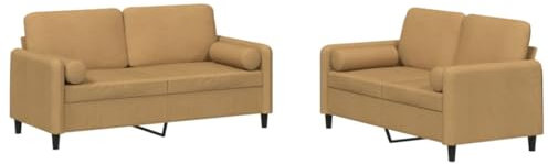 vidaXL Sofagarnitur 2-TLG., Sessel Couch mit Kissen, Sofa Wohnzimmersofa mit Armlehnen, Couchgarnitur Designsofa Sitzmöbel Polstermöbel, Braun Samt