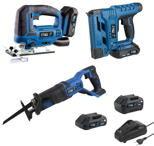 ENG PRO KIT | Seghetto alternativo, Sega a gattuccio, Graffettatrice e Sparachiodi 2 Batterie 2/4.0Ah | Linea Professionale a Batteria