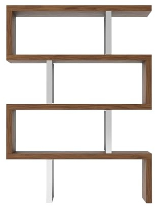 Ángel Cerdá - Estantería de Madera Nogal y Acero Cromado - Estantería de Libros Moderna - Estantería Mueble para Salón - Duradero y Funcional - 130 x 35 x 170 cm