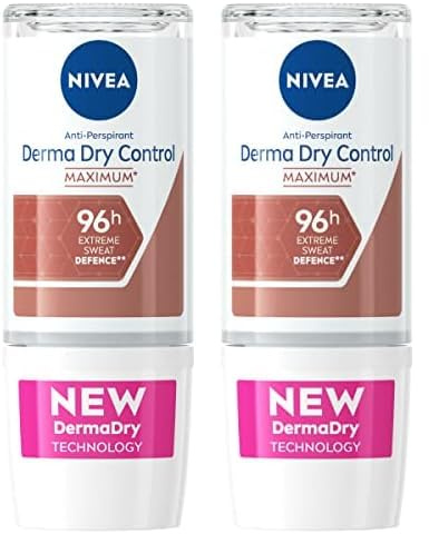 NIVEA Derma Control 96 h Déodorant bille (1 x 50 ml), Détranspirant contre la transpiration excessive, l’humidité et les odeurs, cliniquement approuvé, Déodorant femme à la formule brevetée (Lot de 2)