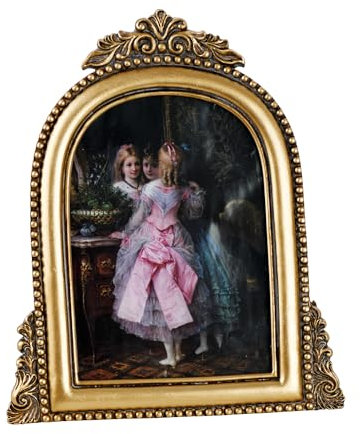 Cadre photo bombé vintage en résine fait à la main avec chevalet pour table et mur 12,7 x 17,8 cm