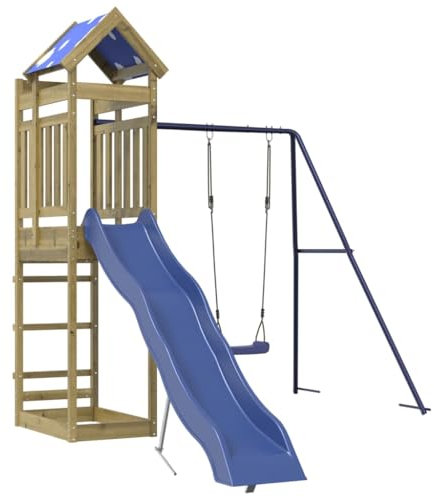 vidaXL Play Tower, Climbing Frame with Slide Swing, Children's Climbing Tower Play Accessories for Garden, Wooden Playground Playhouse, Pine Wood Impregnated