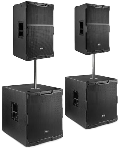 Power Dynamics PD PDY215A Professional Active PA System Package with 15-Inch Tops, 18-Inch Subwoofers, Bi-Amplified DJ Speaker Set, DSP, Poles and Cables Included, Active Subwoofer