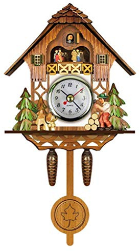 Greensen Reloj de Cuco de Madera Reloj de Pared Estilo Europeo Vintage Decoración del Hogar Movimiento de Péndulo de Campana Oscilante Automático, Reloj de Pared de Cuco Reloj de Cuco