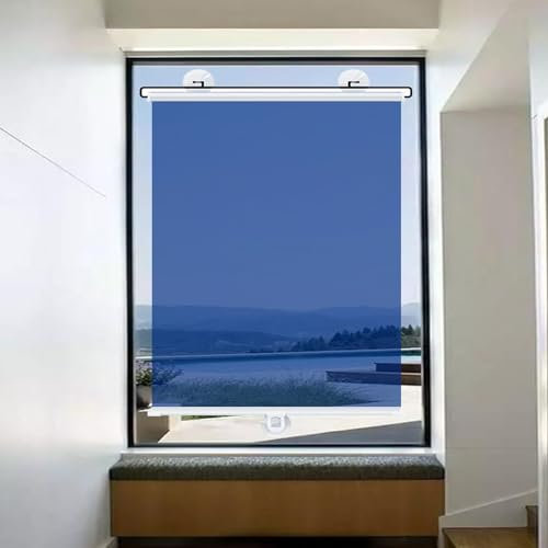 Verdunkelung Rollo mit Saugnäpfen Einweg Spiegel Rollos Kein Bohrer Fensterabdeckung Sonnenschutz Isolierender Vorhang für Fenster Türen(Blue,W150X200CM)