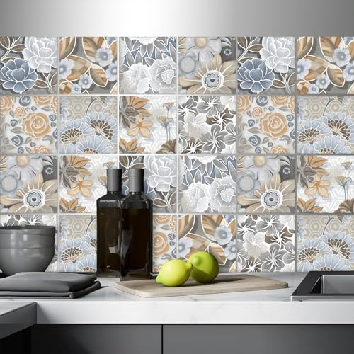 AREDE 32 x Adhesivos de Pared Azulejos / 15 x 15 cm/Pegatinas Autoadhesivos Láminas Decorativas para Decoración del Hogar, PVC Vinilos Mosaico Impermeables para Baño, Cocina y Salón / T1016