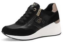 QUEEN HELENA Läder Kilklack Sneakers Kvinnor Höga Sneakers QH8010, Svart, 39 EU