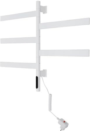 JAYEUW Scaldasalviette elettrico girevole a 180°, intelligente LED touch screen, portasciugamani rotante, per bagno, montaggio a parete, scaldasalviette (bianco)