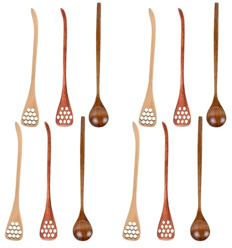 12 Pieces Honey Stirrer Set - Wooden Honey Dipper - Honey Mixing Spoon - Long Handle Wooden Coffee Spoons - Wood Mixing Tea Spoons Honey Spoons | for Mixing, Stirring, Eating