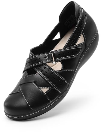 DREAM PAIRS Women's Loafers Slip On Comfortable Casual Orthopedic Walking Flats Work Shoes Closed Toe Sandals with Arch Support,Size 9,Black,DWUMLS2508