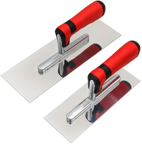 Concrete Tools Set Stainless Steel Flat Finishing Trowel 2 PC (8x3 & 11x4) Cement Drywall Plastering Tile Masonry Construction Hand Kit