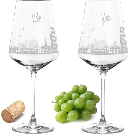 Gravur-Max Weinglas 2er Set 560 ml Skyline „Köln“ – Leonardo Puccini Glas mit Lasergravur – Hochwertiges, spülmaschinenfestes & stoßfestes Weinglas mit Spruch – Geschenk für Weinliebhaber