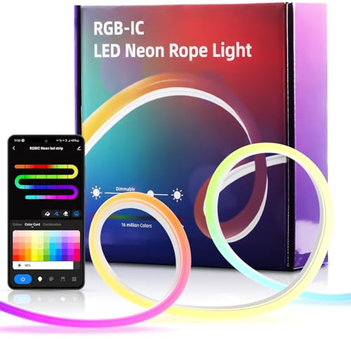 Aurevita RGB IC Neon Led Strip 5m, WIFI Led Schlauch Streifen für die Wand, Outdoor LED Lichtstreifen, App Steuerung mit Alexa, Syn Music mit Spielzimmerdekoration (Ohne Fernbedienung)