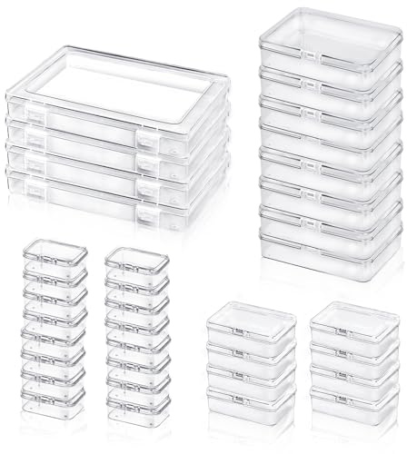 Wusboo 36 Stück Kleine Aufbewahrungsboxen mit Deckel, 4 Größen Mini Kunststoff Transparente Aufbewahrungsbehälter für Kleinteile, Pillen, Ohrringe, Ringe, Perlen, Schrauben