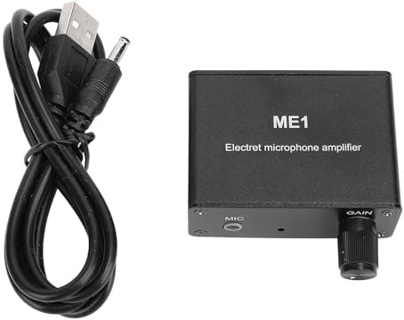 Telituny Professional Electret Mikrofonverstärker, 0-20 DB Verstärkungsverstärkungsvorverstärker mit 3,5 Mm E/A, Eingebauter 150-mAh-Akku für Kondensatormikrofone und Audiogeräte