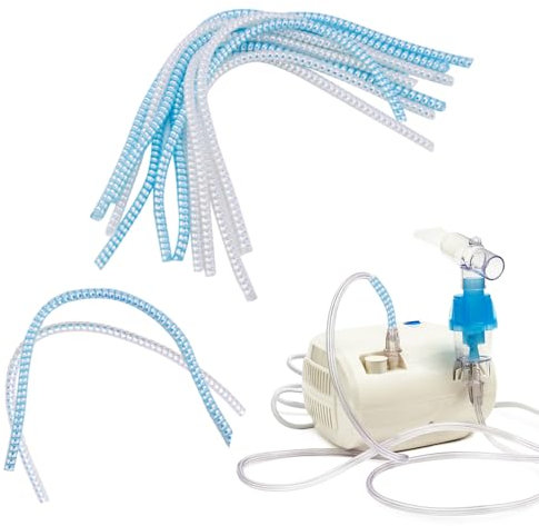 10 Pack Tubing Support Crimp Straightener, Nasal Cannula Hose Accessories, Prevents Anti Kinking & Bending Spiral Cable Wrap Tube Protector for Respiratory Devices (Radiant Blue & Radiant Silver)