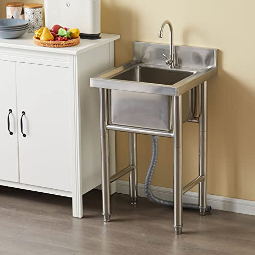 GLMGBP Fregadero de Cocina, Fregadero de Servicio, Independiente, de un Solo Seno con Grifo, desagüe, Tina de lavandería, preparación para jardín, Patio, Garaje, Exterior