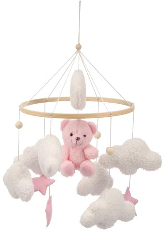 Lit de bébé - Ours mobile en velours - Aide à l'endormissement - Jouet musical avec animaux de la forêt - Pendentif - Accessoire pour bébé fille ou garçon - Rose