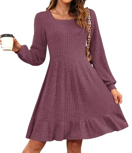AUSELILY Damen Strickkleid Herbst Pulloverkleid