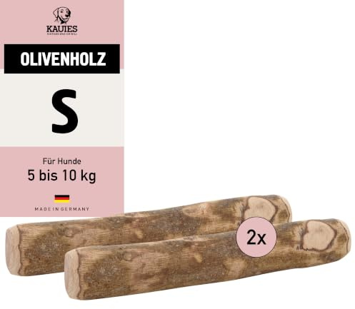 Kauies Olivenholz Kauknochen für deinen Hund - 100% natürlich, vegan & kalorienfrei - langelebiges Hunde-Spielzeug aus schadstoffgeprüftem Holz, Made in Germany, Größe S bis 10 kg (2er Pack)