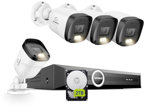 SANNCE 2K Kit Videosorveglianza Esterno PoE, 6MP NVR 8 Canal con 2TB HDD | 4 Telecamere PoE IP 3MP, Videocamera Sorveglianza con Visione Notturna a Colori, Riconoscimento Umana/Veicolo, Audio, IP67