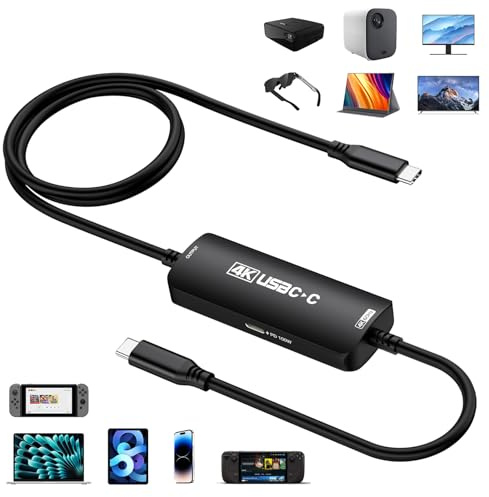 Guermok 4K@60Hz USB-C zu AR Adapter, 6.56ft USB-C zu USB-C Videokabel mit PD 100W Ladefunktion, Switch 2 Dock, für AR-Brillen, tragbare Monitore & Type-C Displays (Schwarz)