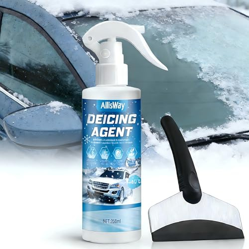 AllisWay Spray Antigelo Auto, 250ml Spray Sciogli Ghiaccio Auto, Spray Ghiaccio Auto, Scongela e Scioglie Rapidamente Ghiaccio e Brina, Adatto per Parabrezza, Specchietti Retrovisori e Carrozzerie